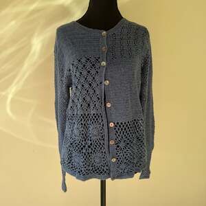 Vintage Tiara International Blue Crochet Knit Button Front Cardigan Sweater